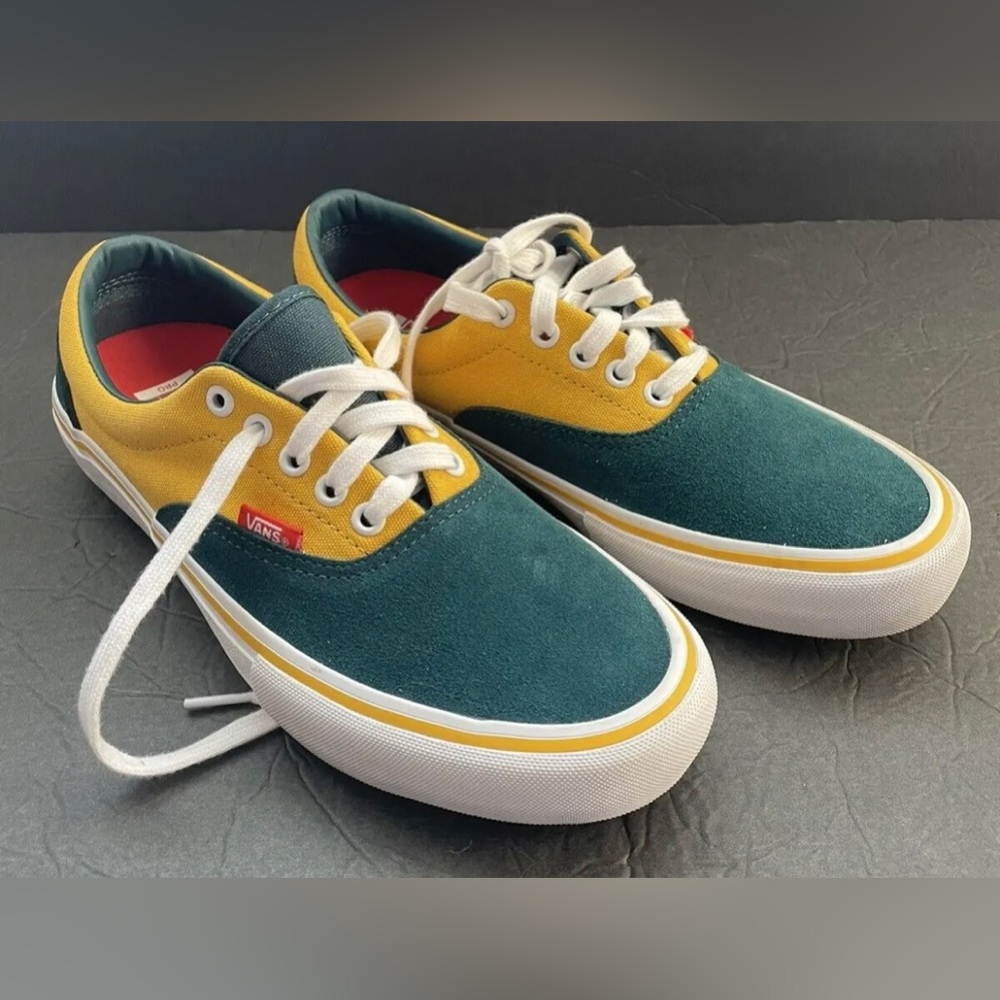 Vans Men's Era Pro Prime Atlantic Gold Green Yellow Canvas Suede Shoes Size 8.5